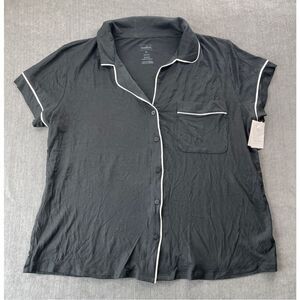Auden Cloud Knit Pajama Top Womens‎ XL Black Short Sleeve Button Sleepwear NWT